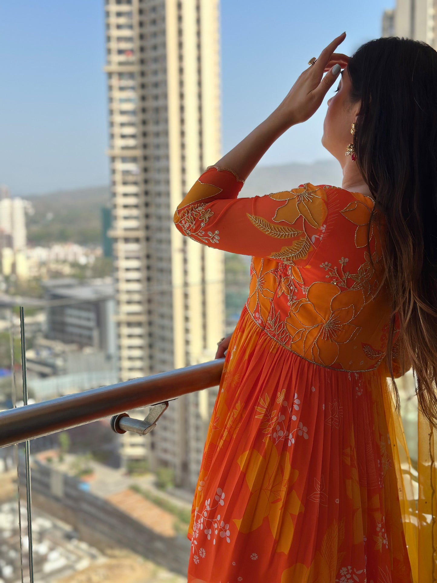 Yellow and Orange Printed Scoop Scallop Festive Sharara Set