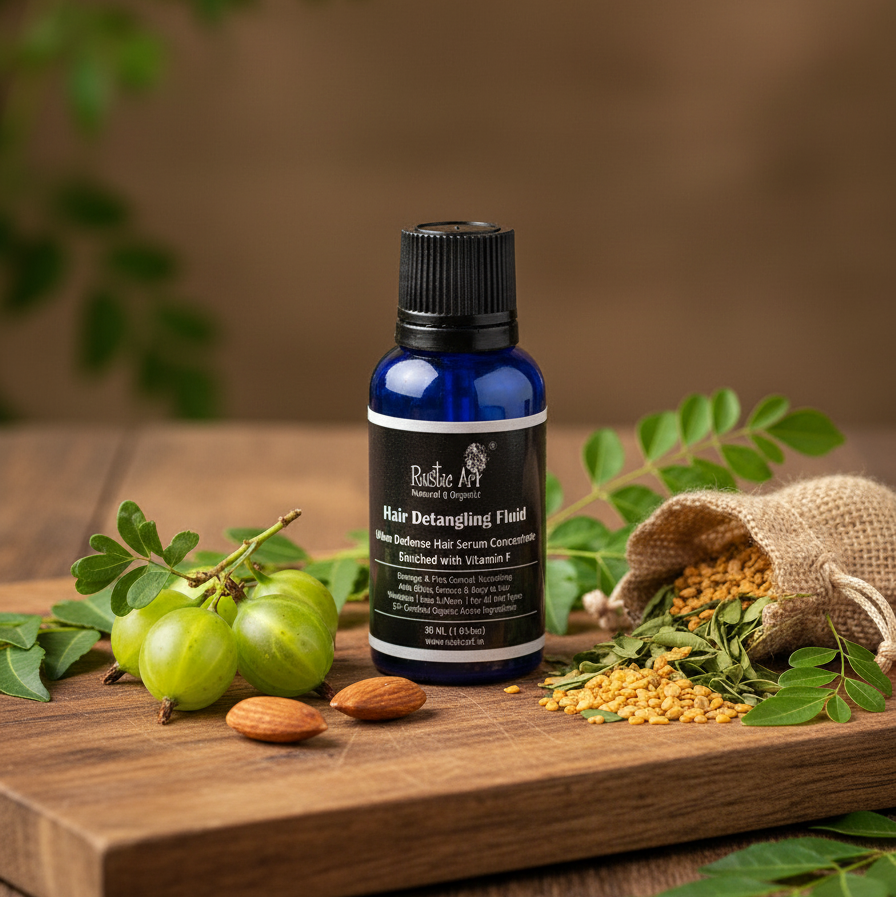 Hair Detangling Fluid with Amla, Methi & Vitamin E, Rustic Art