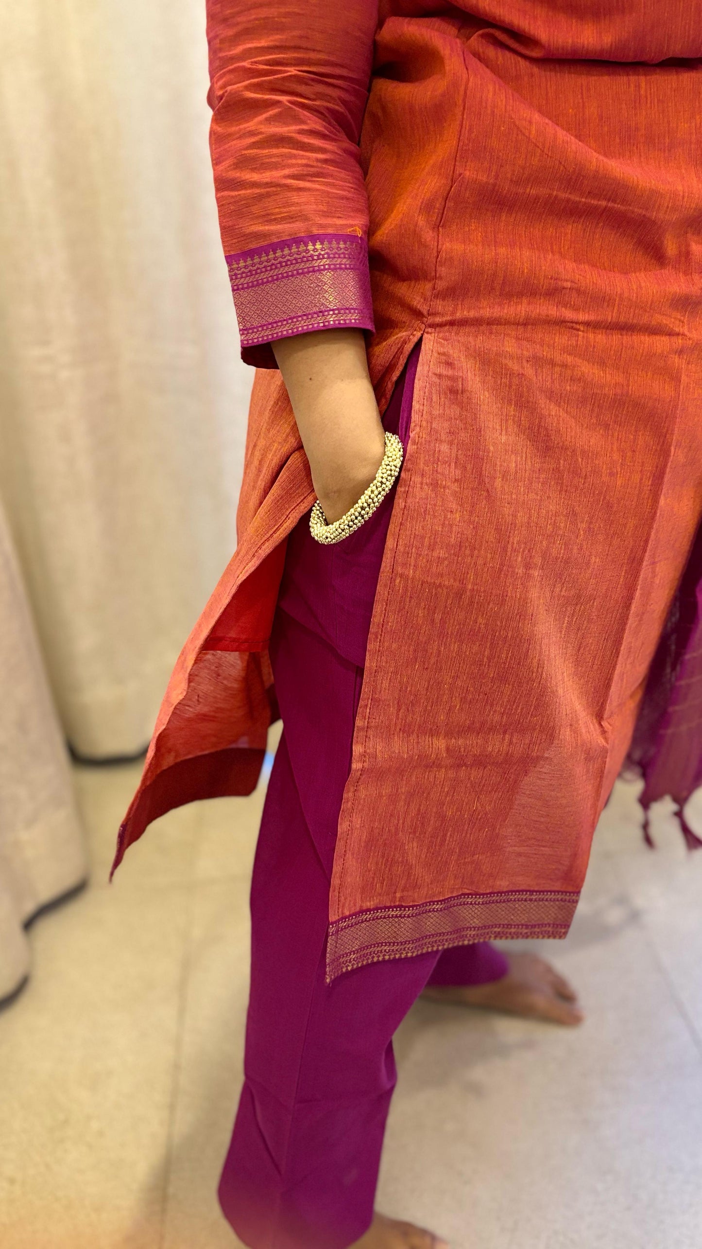 Maya - Kurti Set in Mangalagiri cotton in Rust Color