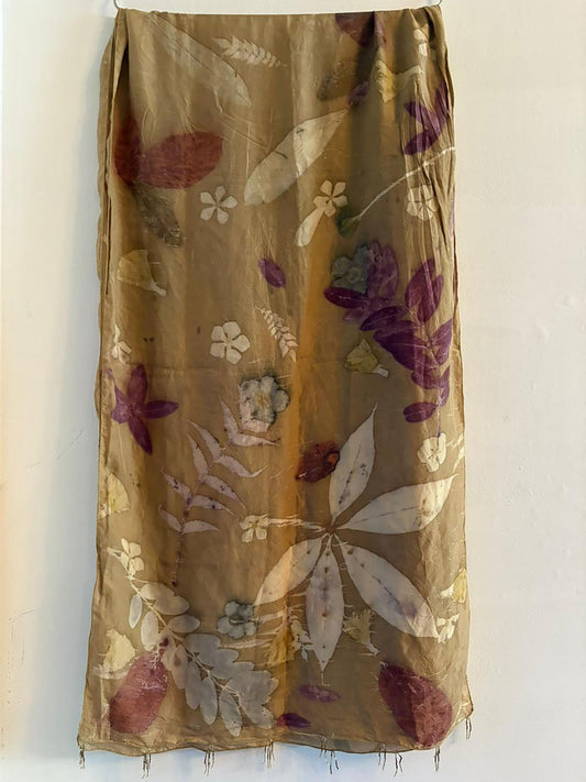 Emerald Moss Green Marigold Dyed Habutai Silk Scarf