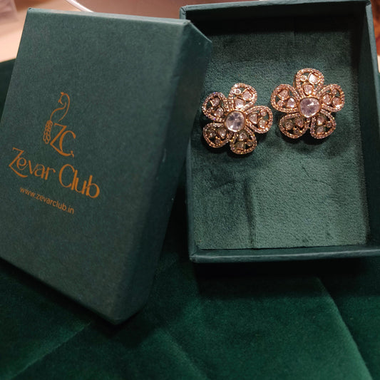 Flower Shaped Kundan Diamond Studs