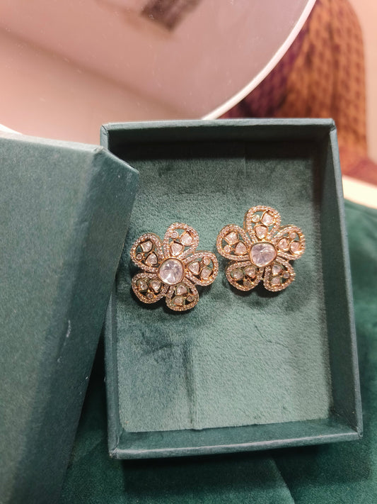 Flower Shaped Kundan Diamond Studs