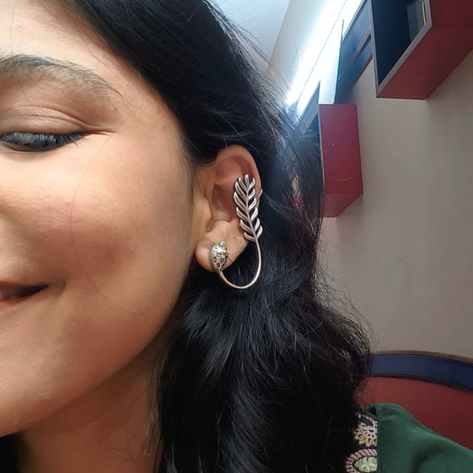 Zevar Club Oxidised Silver-Plated Bird Motif Statement Ear Cuffs Earrings