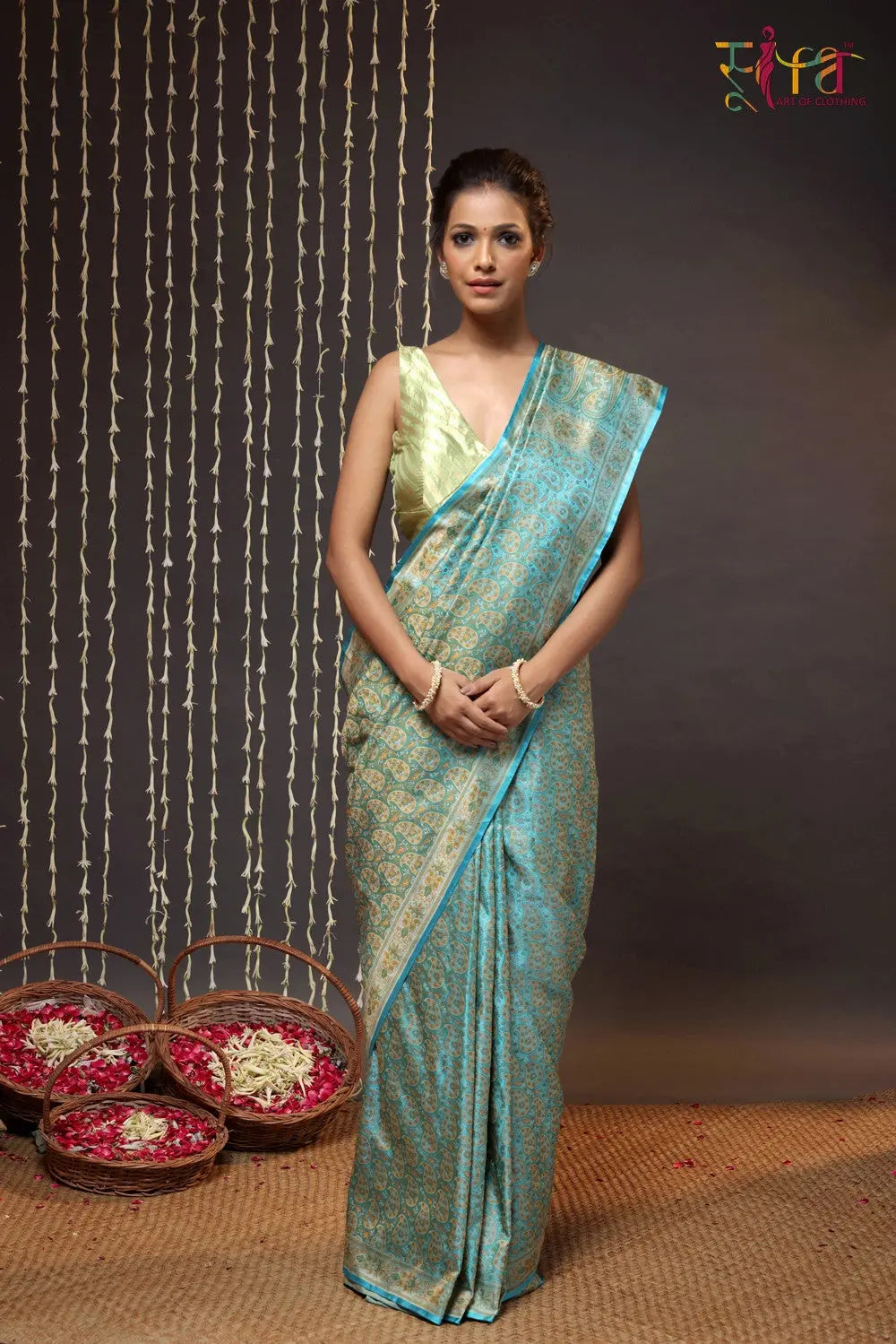 Electric Blue Handloom Pure Silk Tanchoi Banarasi Saree