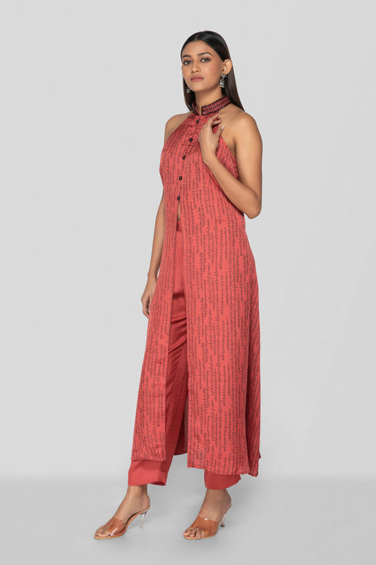 Porcelain Rose Hand Block Printed Halter Neck Co-ord Set