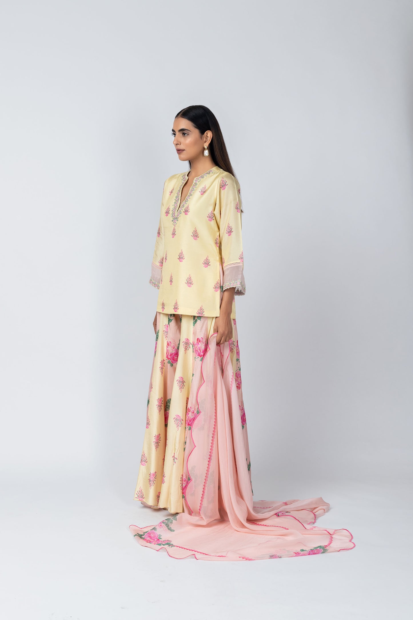 Shabana Embroidered Sleeves Silk Shabana Set with Sharara