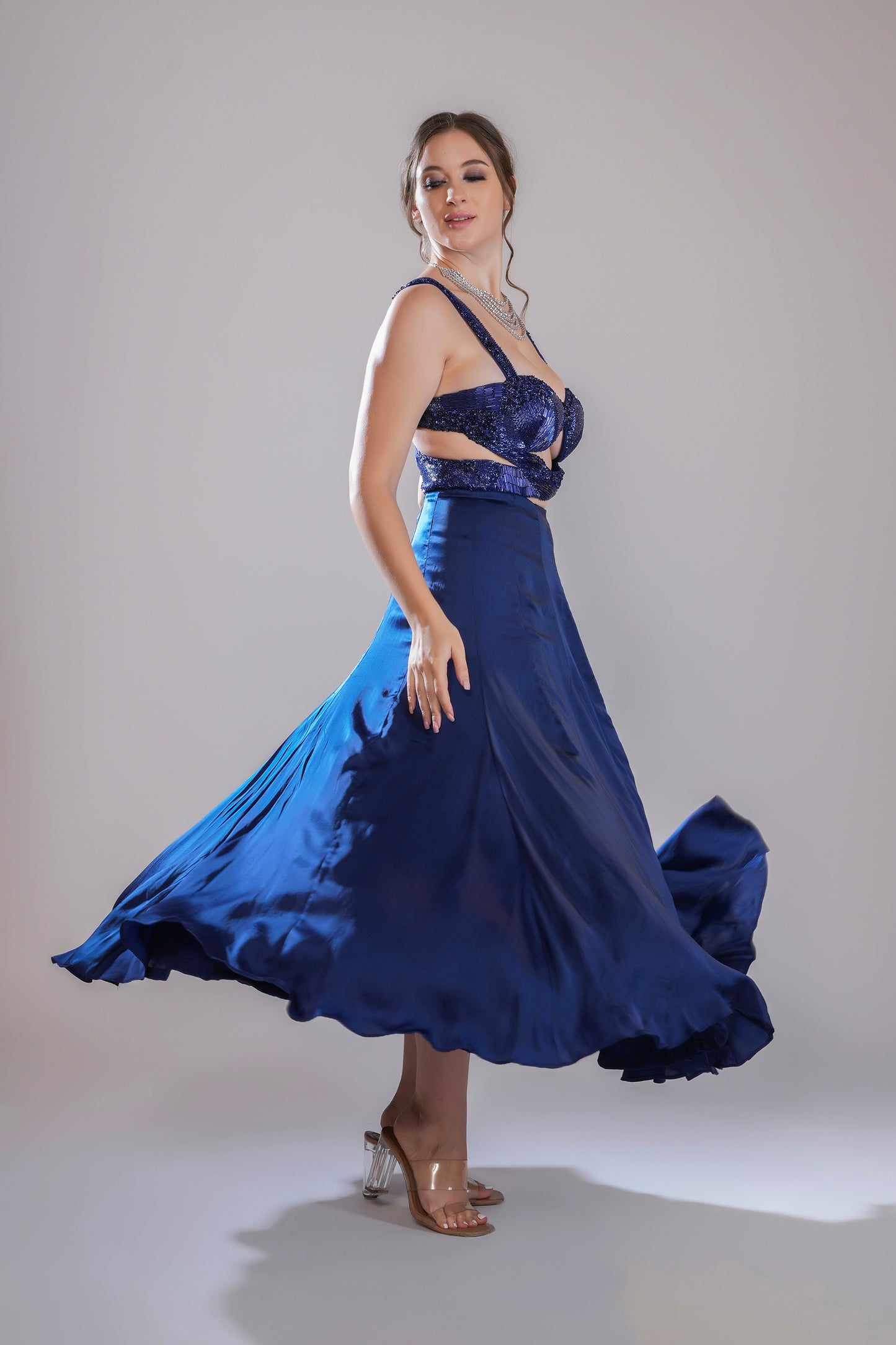 Dusky Tides Dark Blue Tulle Party Wear Gown