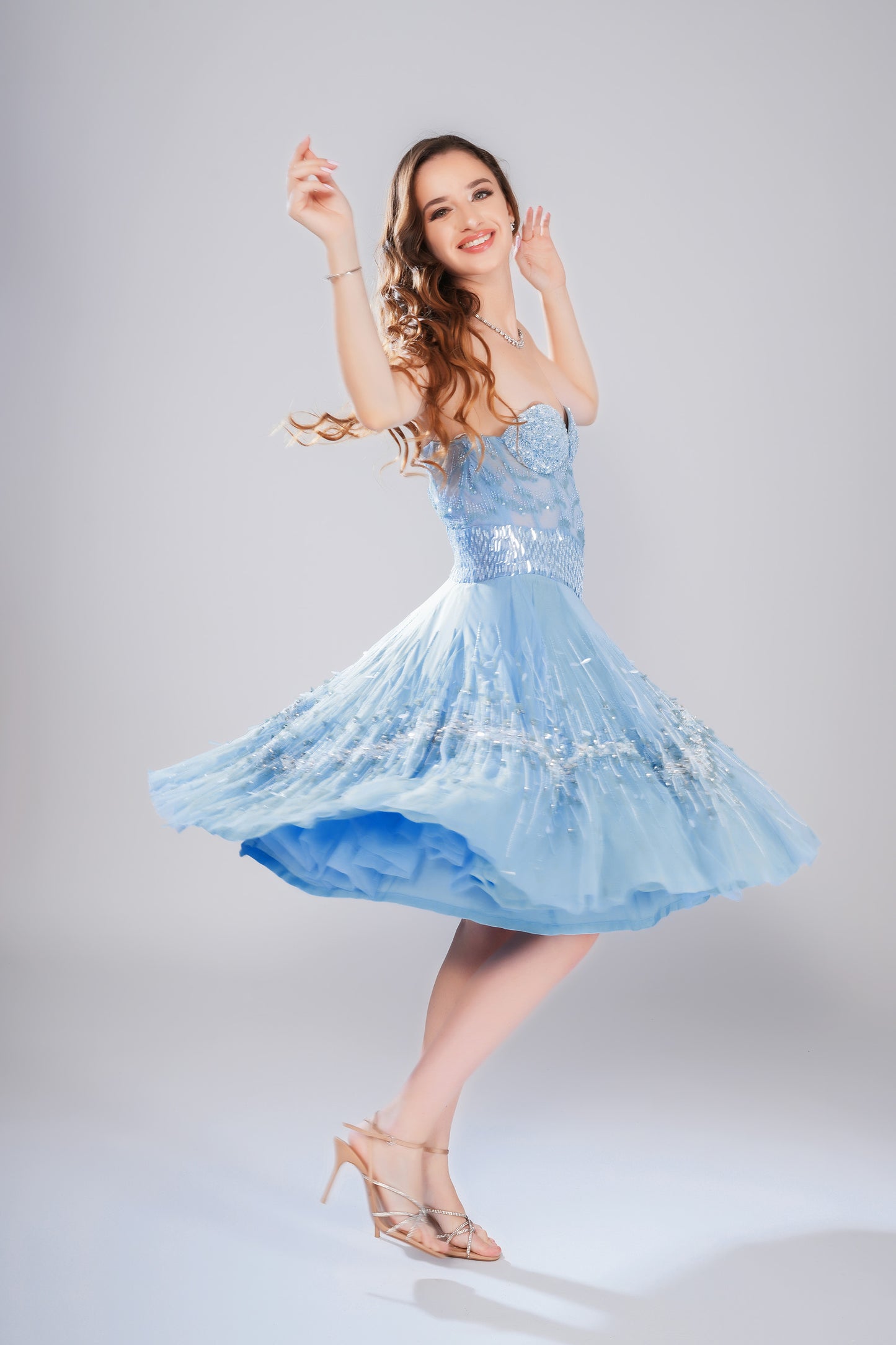 Arctic Wave Ice Blue Tulle Party Wear Dress