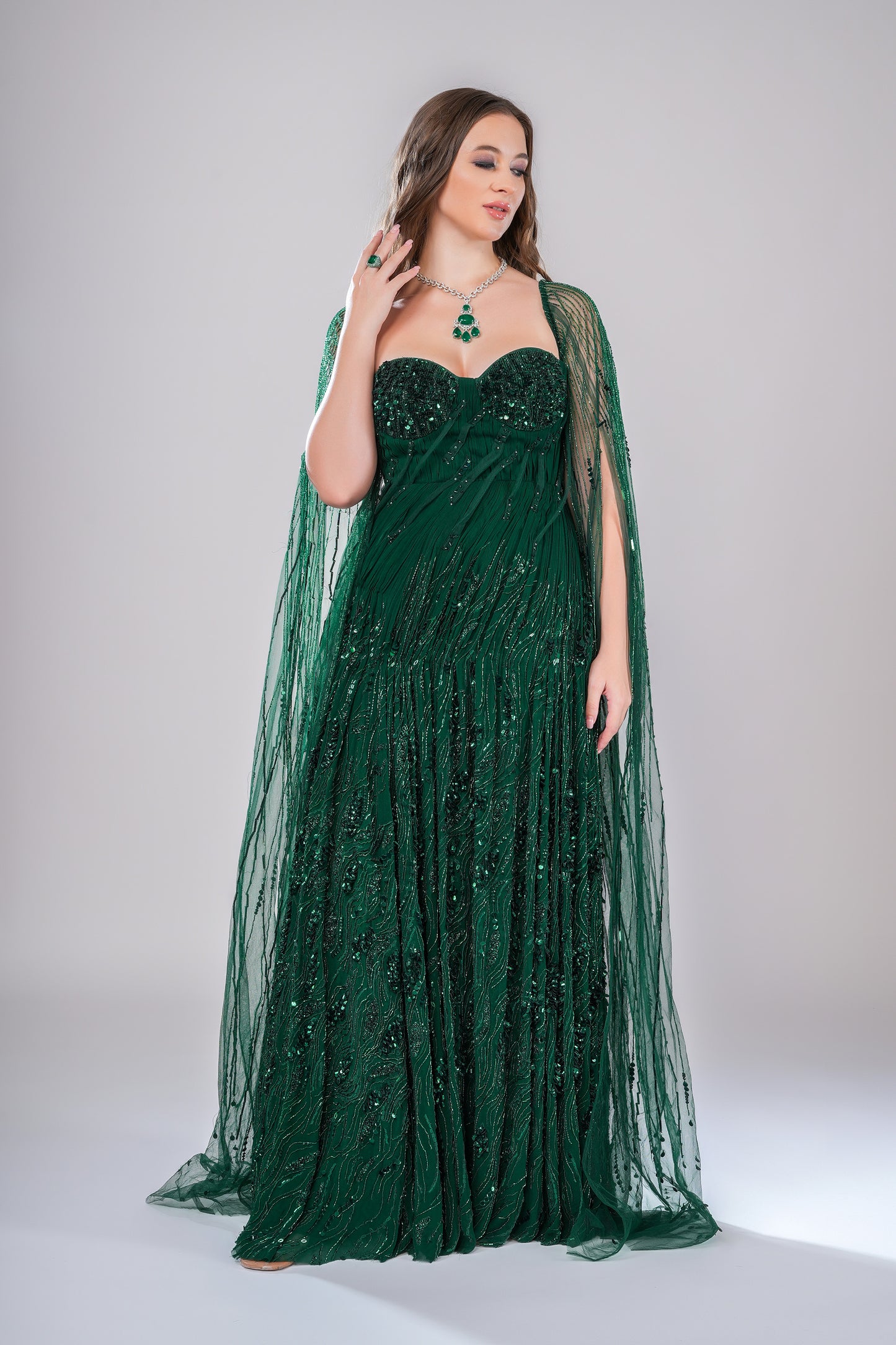 Emerald Epoch Green Tulle Bride's Party Sangeet Gown