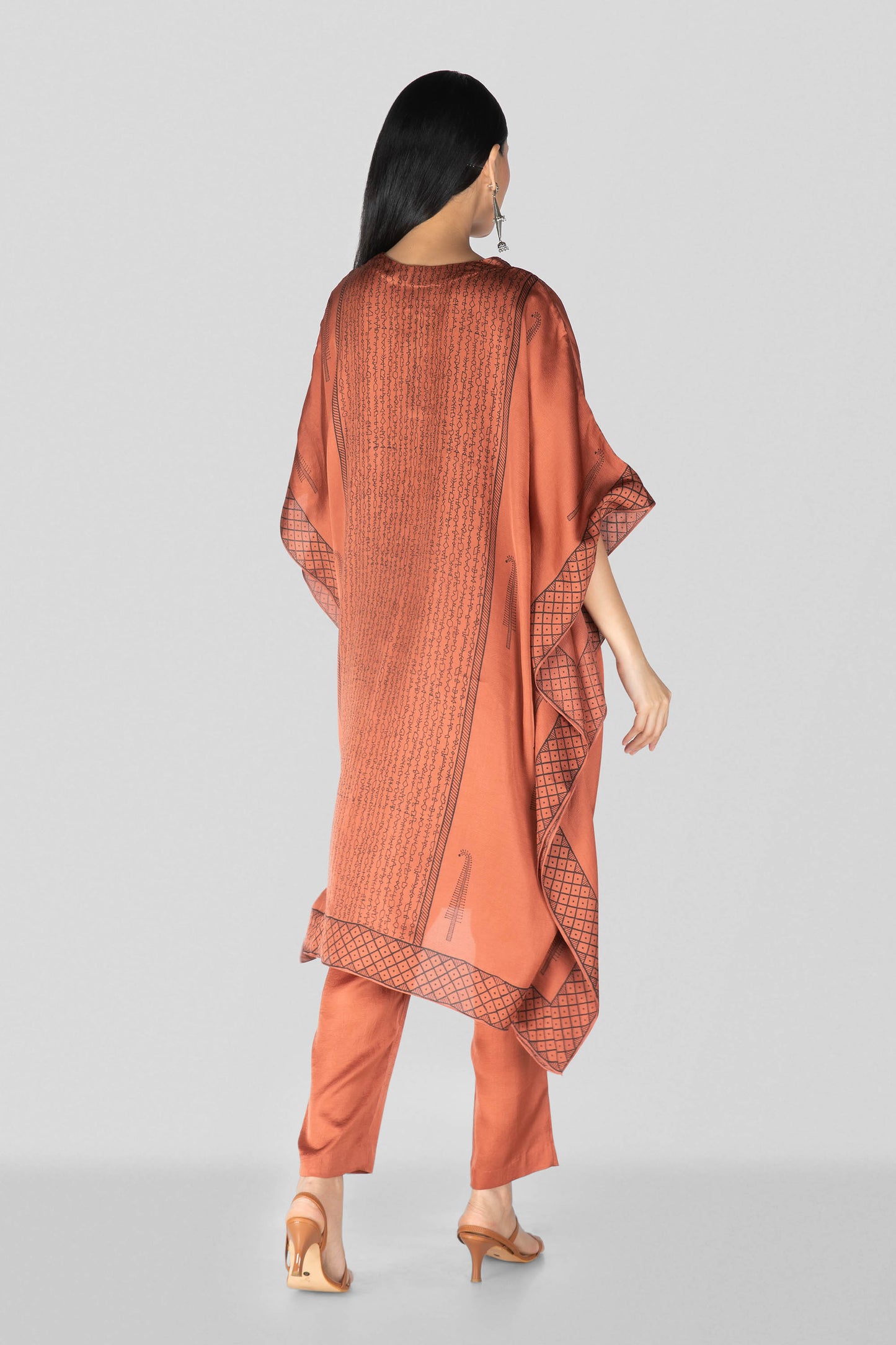 Dark Peach Hand Block Printed Kaftan Set- Sanjeev Marwaaha