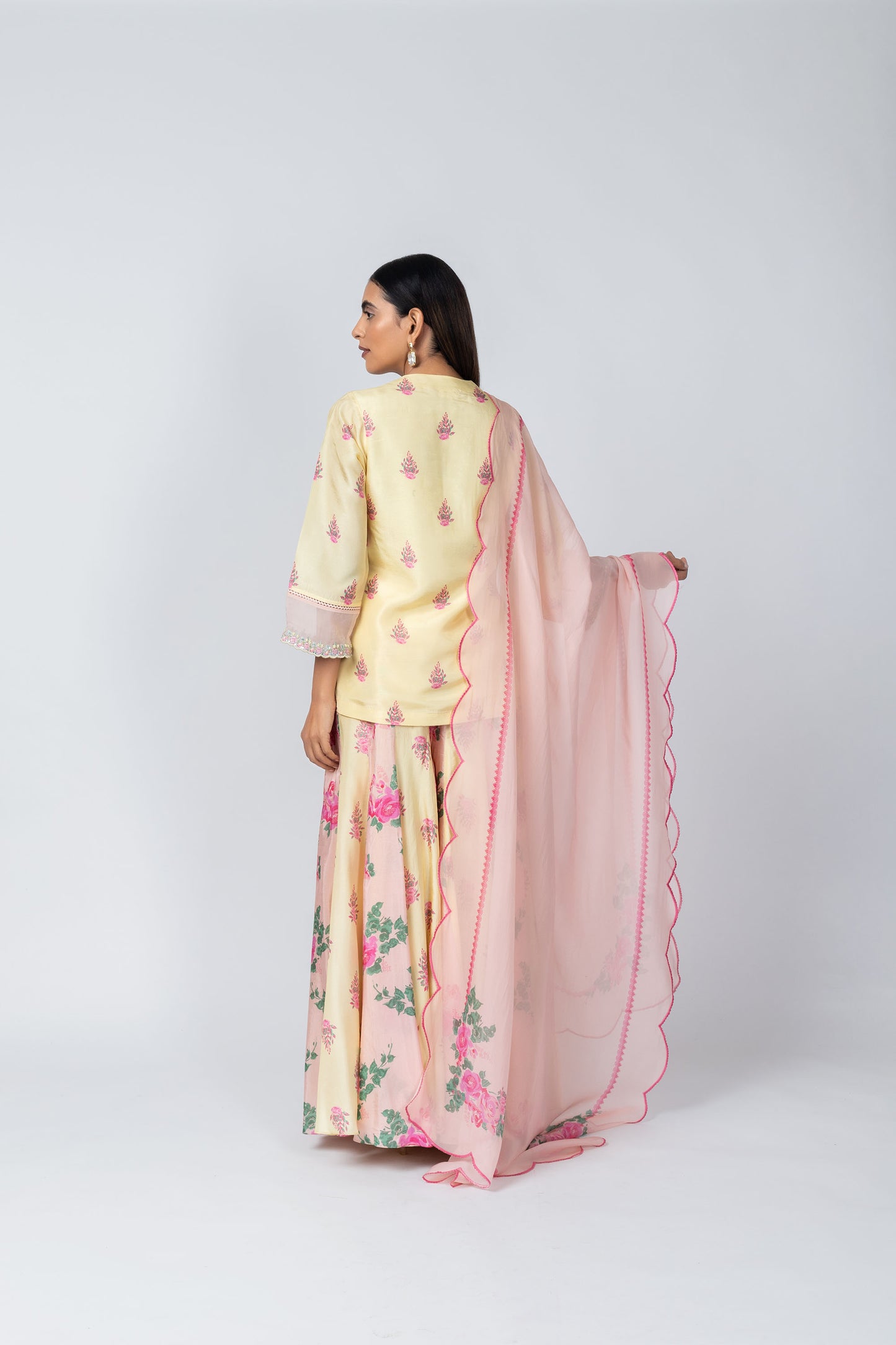 Shabana Embroidered Sleeves Silk Shabana Set with Sharara