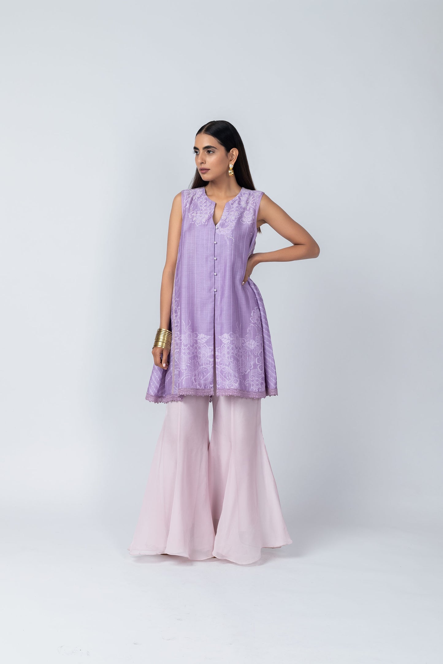 Zara Lilac Floral Tunic & Shimmering Sharara Set