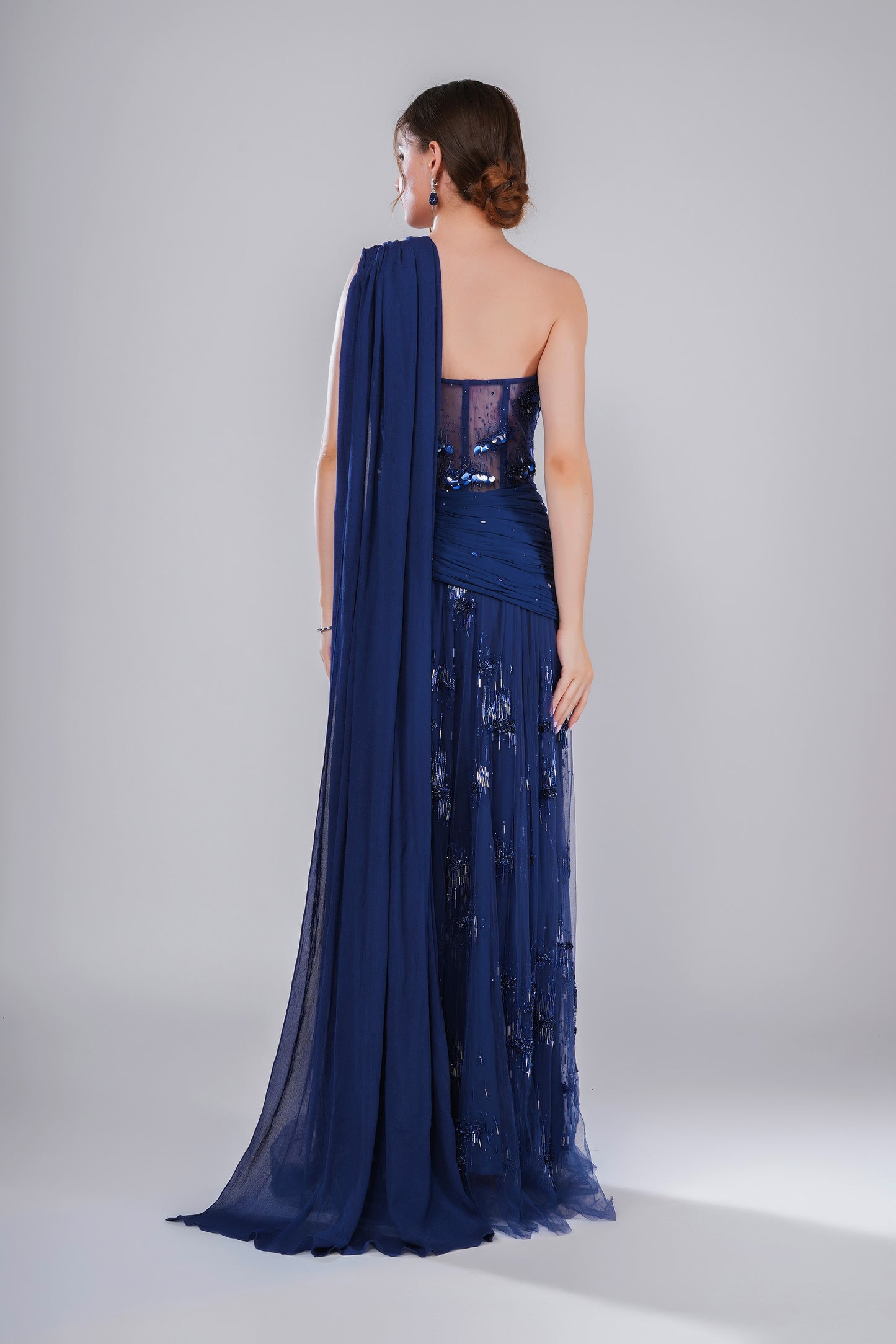 Astral Eon Deep Blue Tulle Sangeet Gown