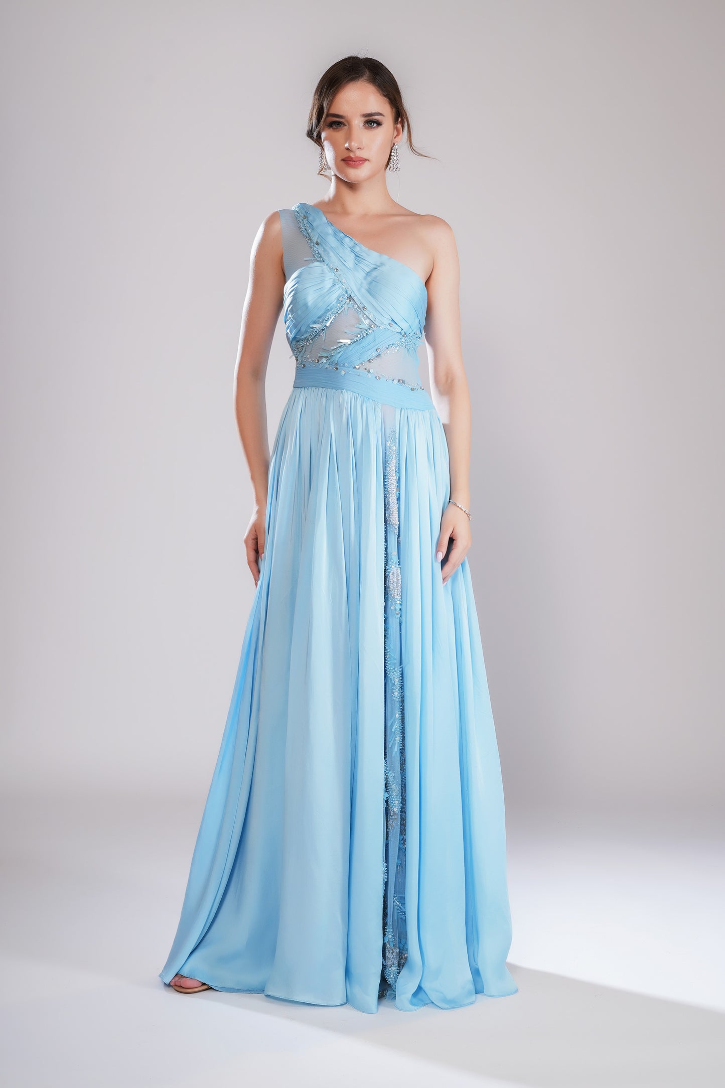 Azuring Mist Ice Blue Tulle Designer Gown
