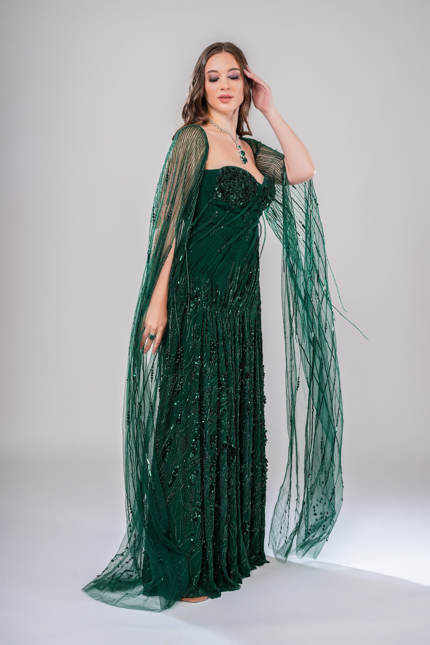 Emerald Epoch Green Tulle Bride's Party Sangeet Gown