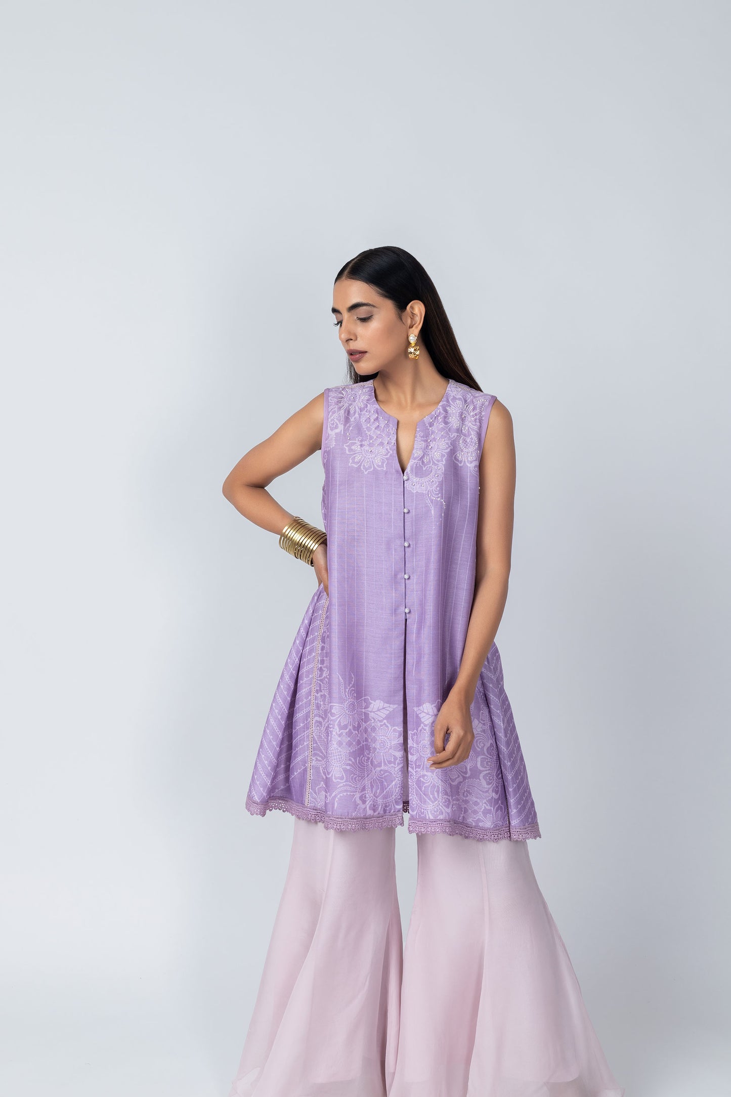 Zara Lilac Floral Tunic & Shimmering Sharara Set