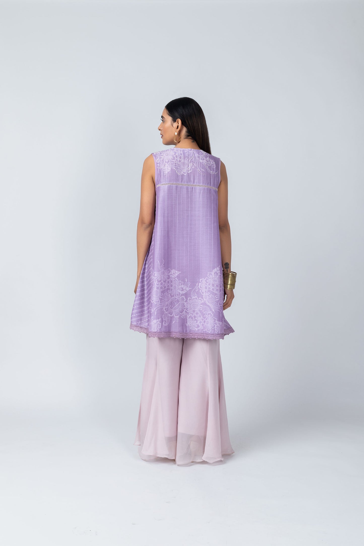 Zara Lilac Floral Tunic & Shimmering Sharara Set