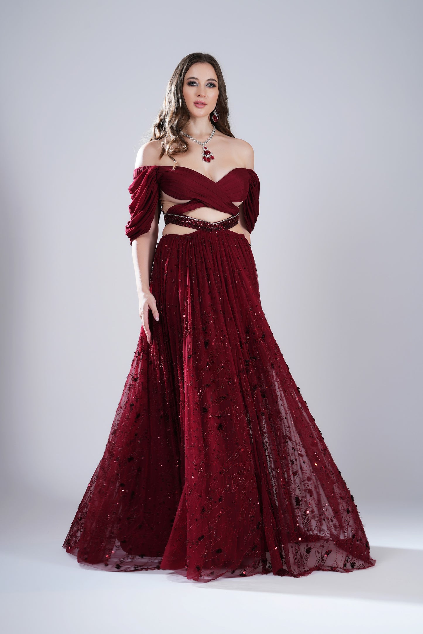 Scarlet Memories Deep Red Tulle Bridesmaid Gown