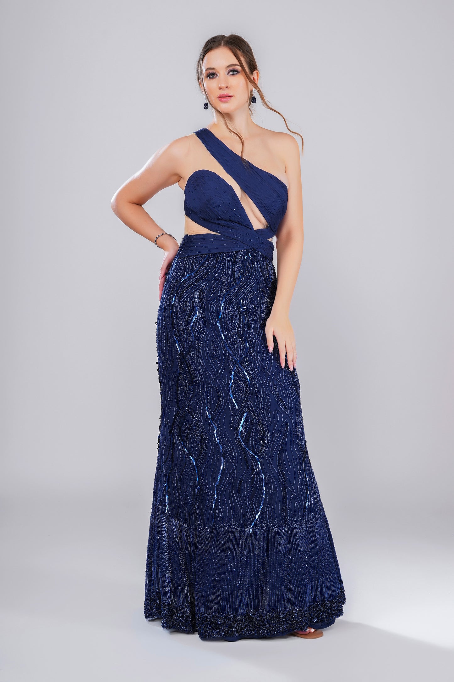 Nocturne Grace Deep Blue Tulle Cocktail Gown