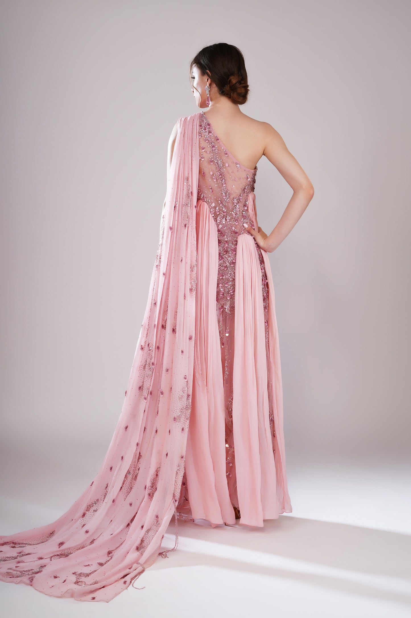 Crystal Sorbet Pink Tulle Sangeet Gown