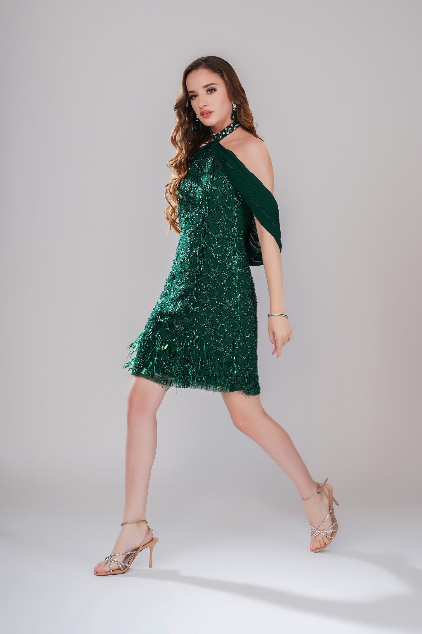 Jade Glitz Emerald Green Tulle Party Wear Dress