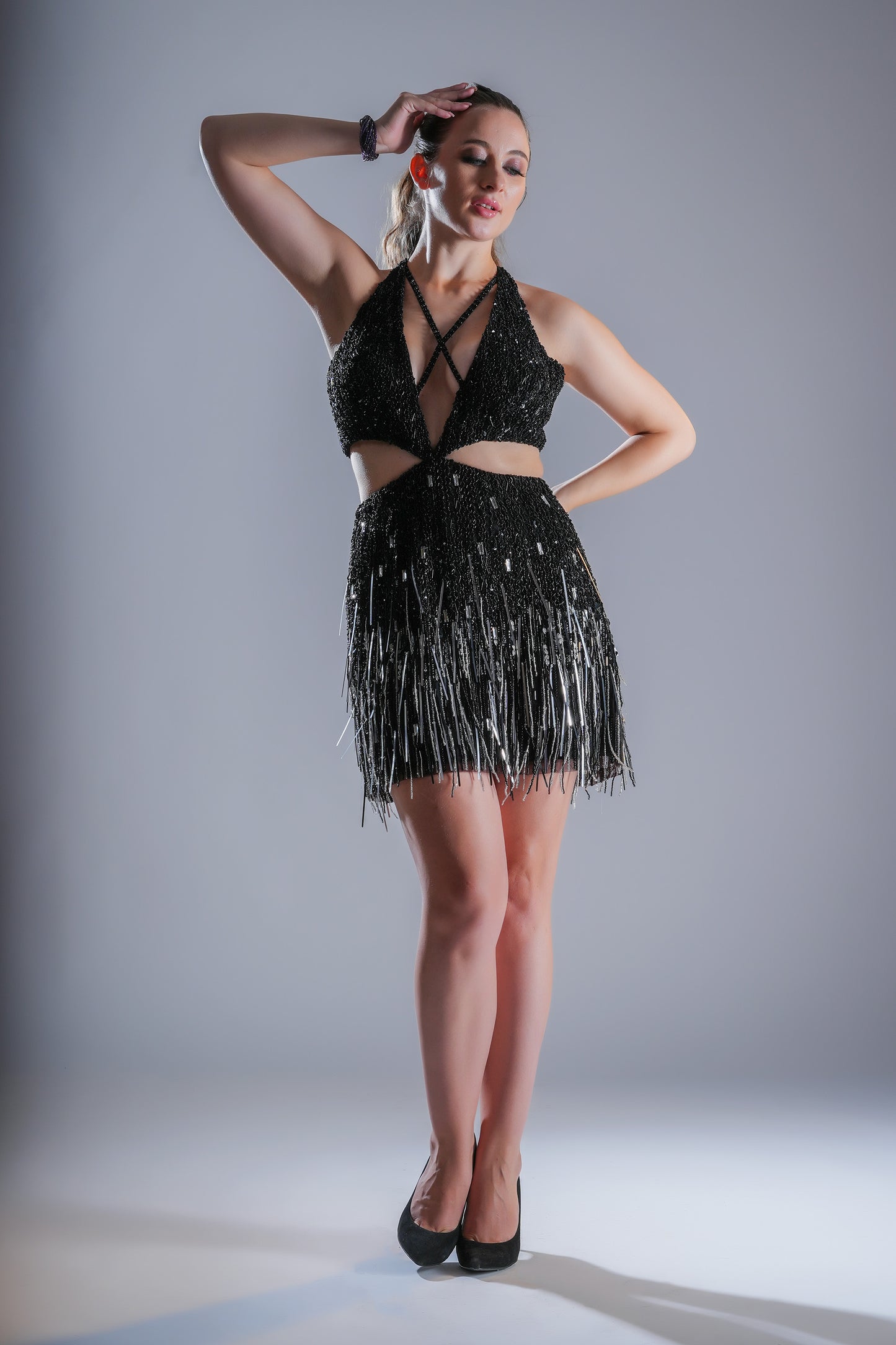 Obsidian glimmer Black Tulle Party Wear Dress