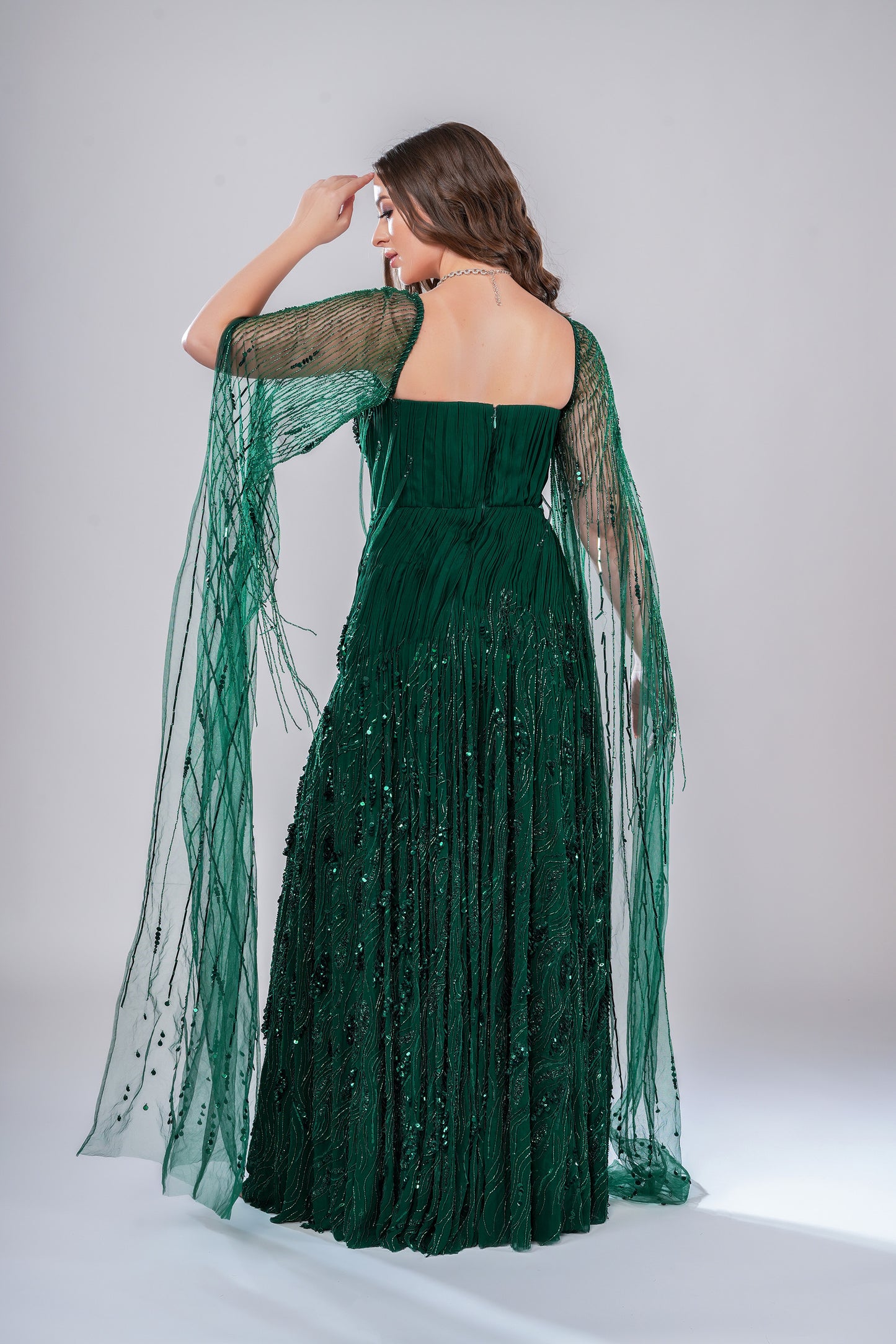 Emerald Epoch Green Tulle Bride's Party Sangeet Gown