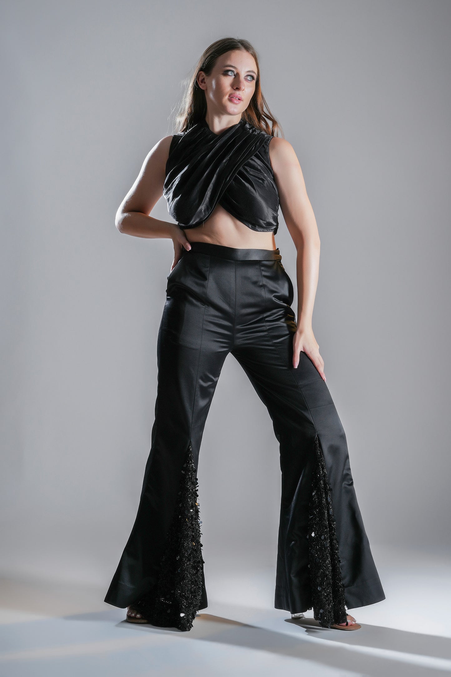 Perenial Noir Black Tulle Party Wear Crop Top