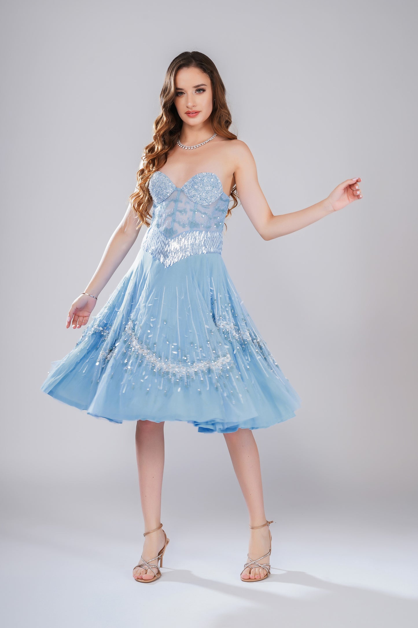 Arctic Wave Ice Blue Tulle Party Wear Dress