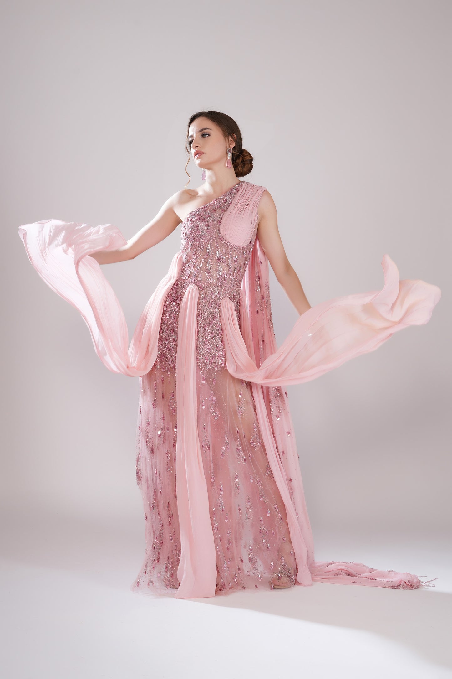 Crystal Sorbet Pink Tulle Sangeet Gown