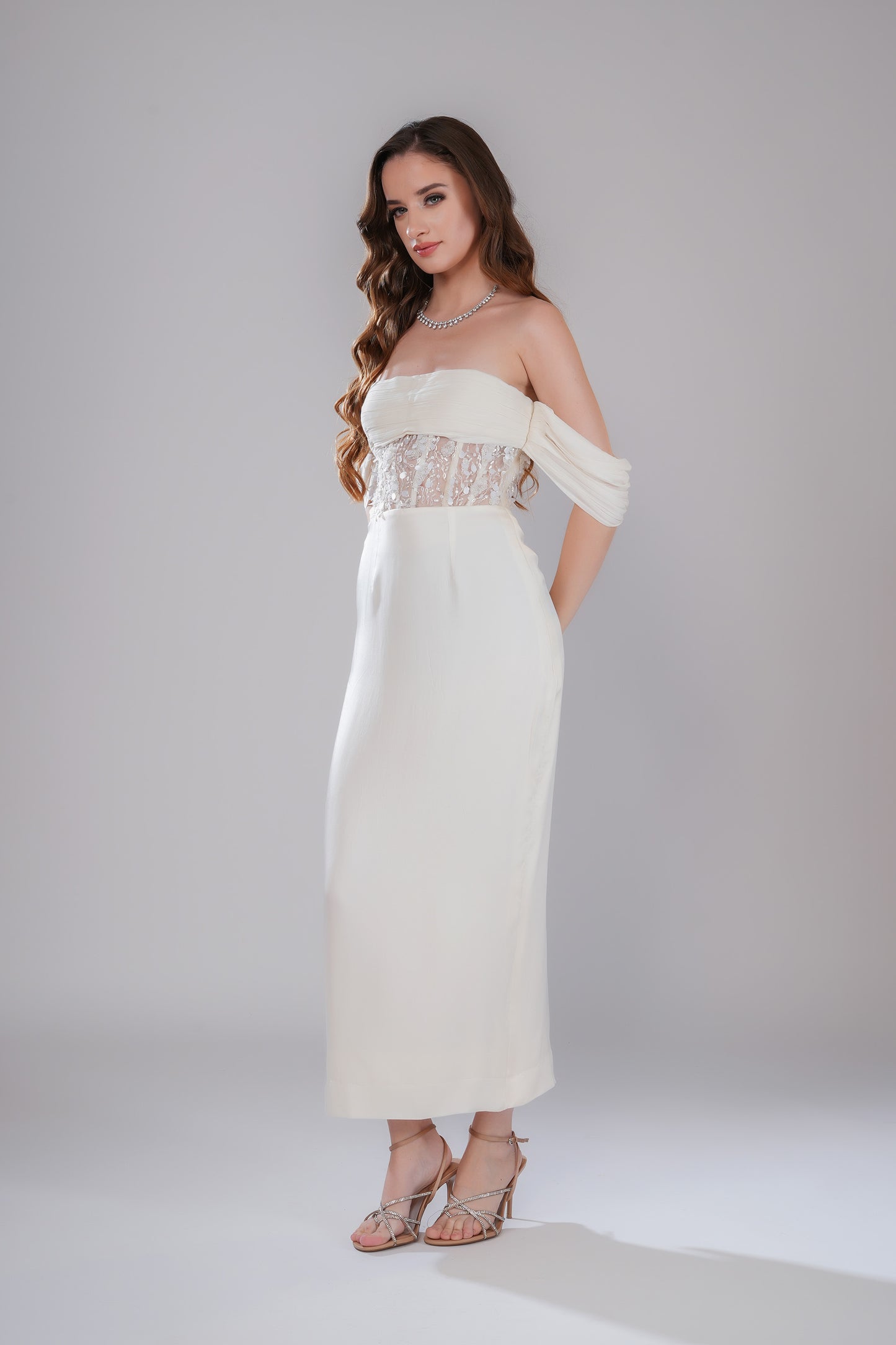 Elysian Fog White Tulle Party Wear Dress