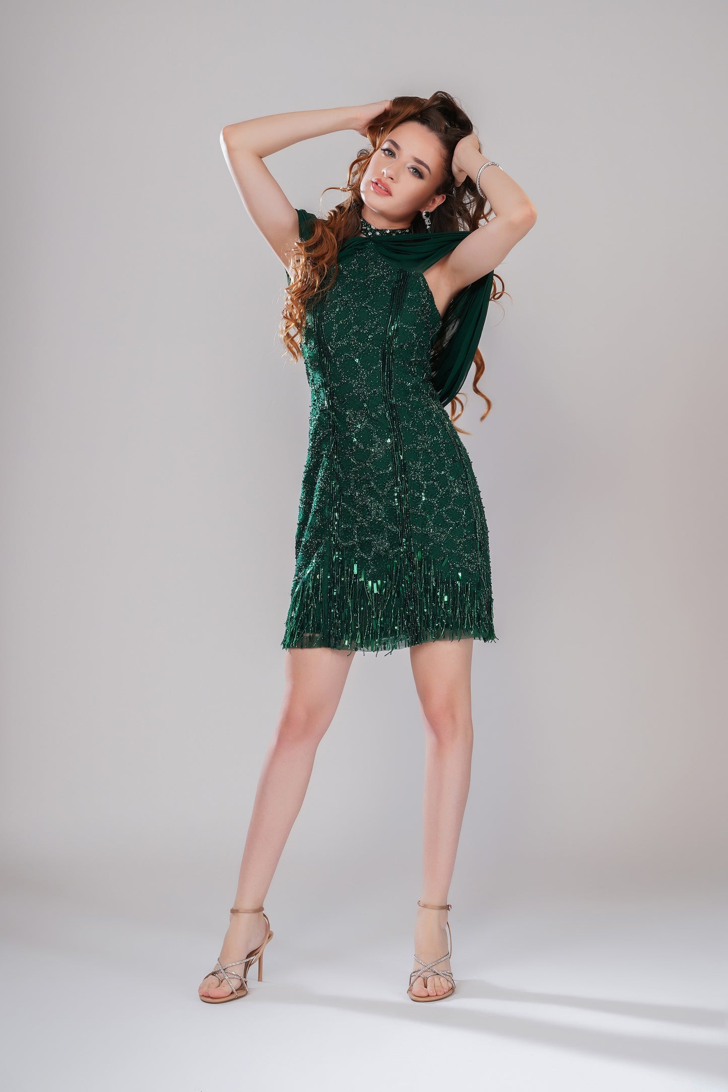 Jade Glitz Emerald Green Tulle Party Wear Dress