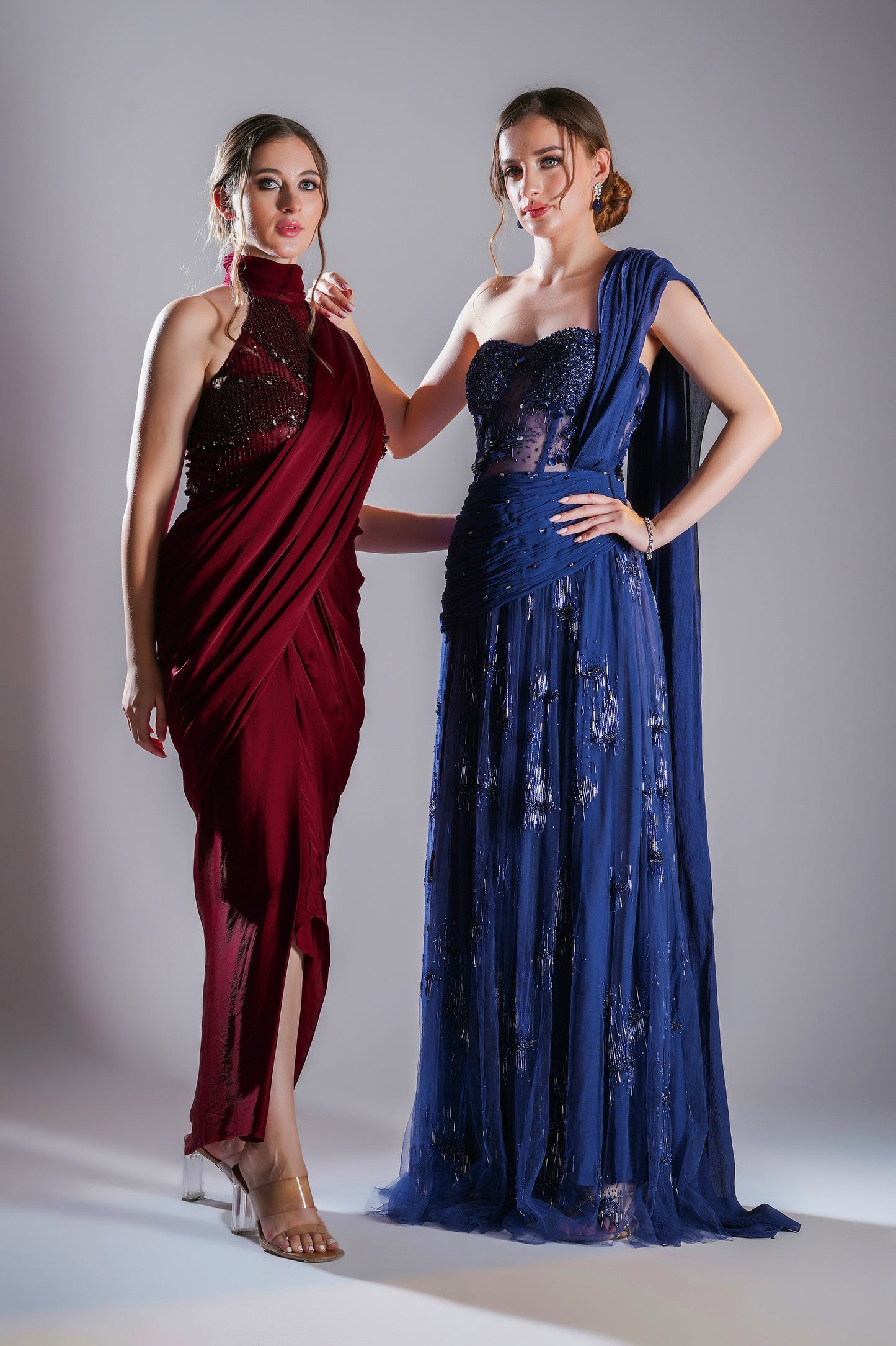 Astral Eon Deep Blue Tulle Sangeet Gown