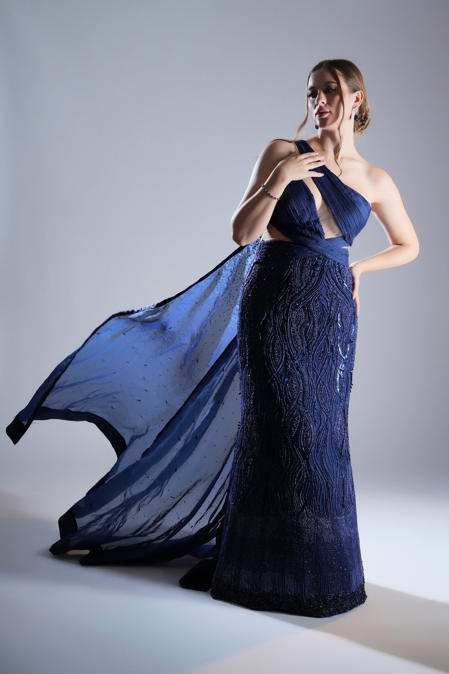 Nocturne Grace Deep Blue Tulle Cocktail Gown