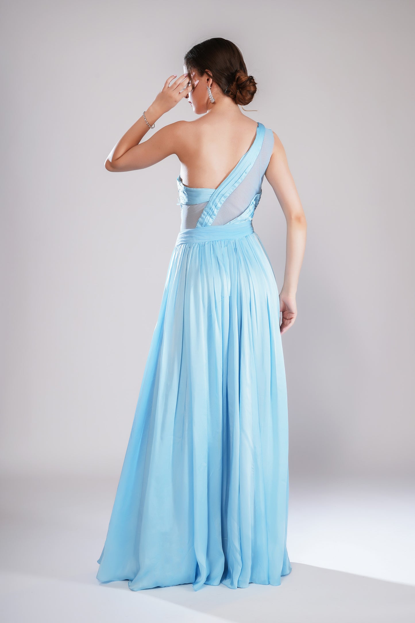 Azuring Mist Ice Blue Tulle Designer Gown