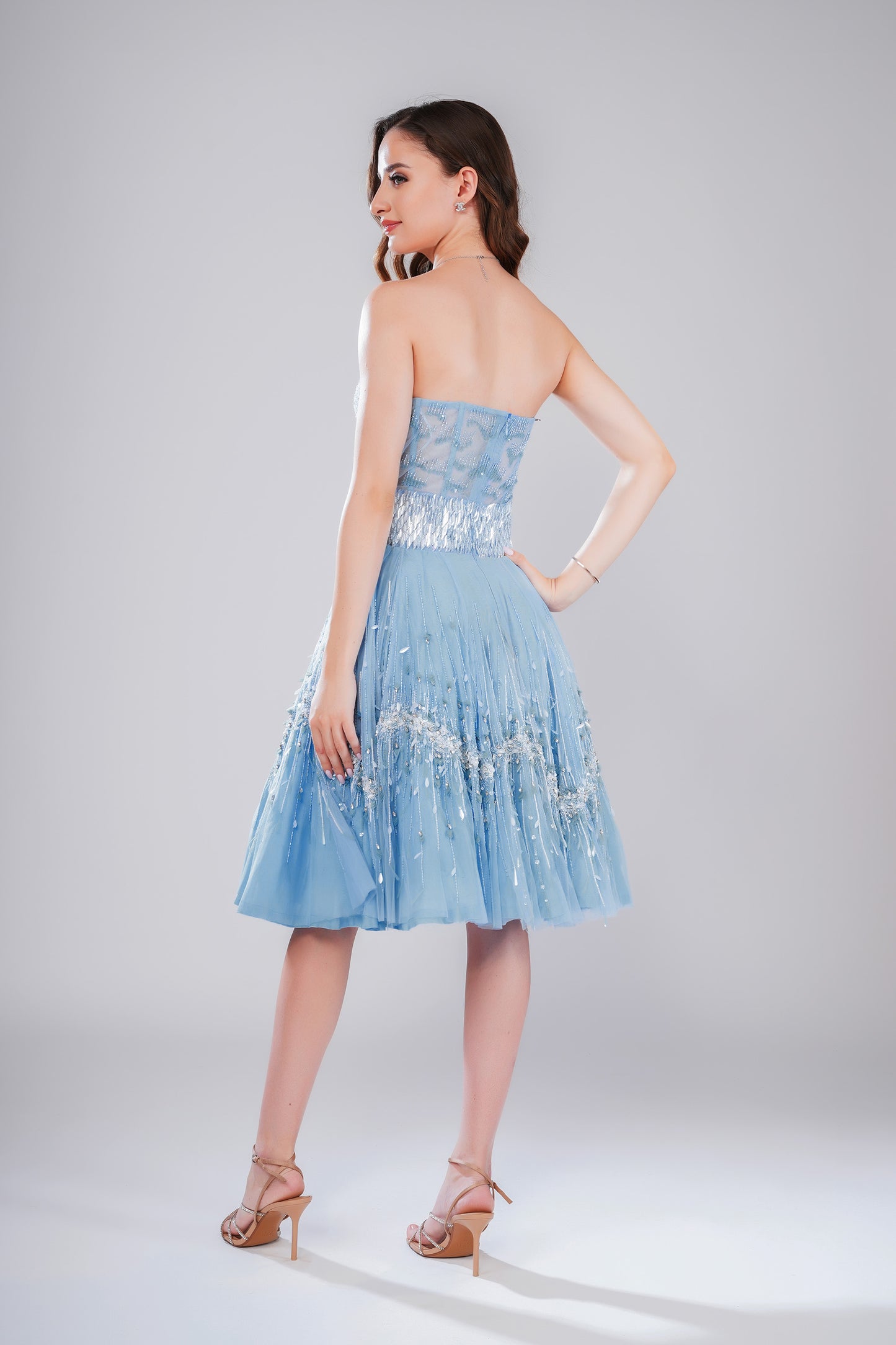Arctic Wave Ice Blue Tulle Party Wear Dress