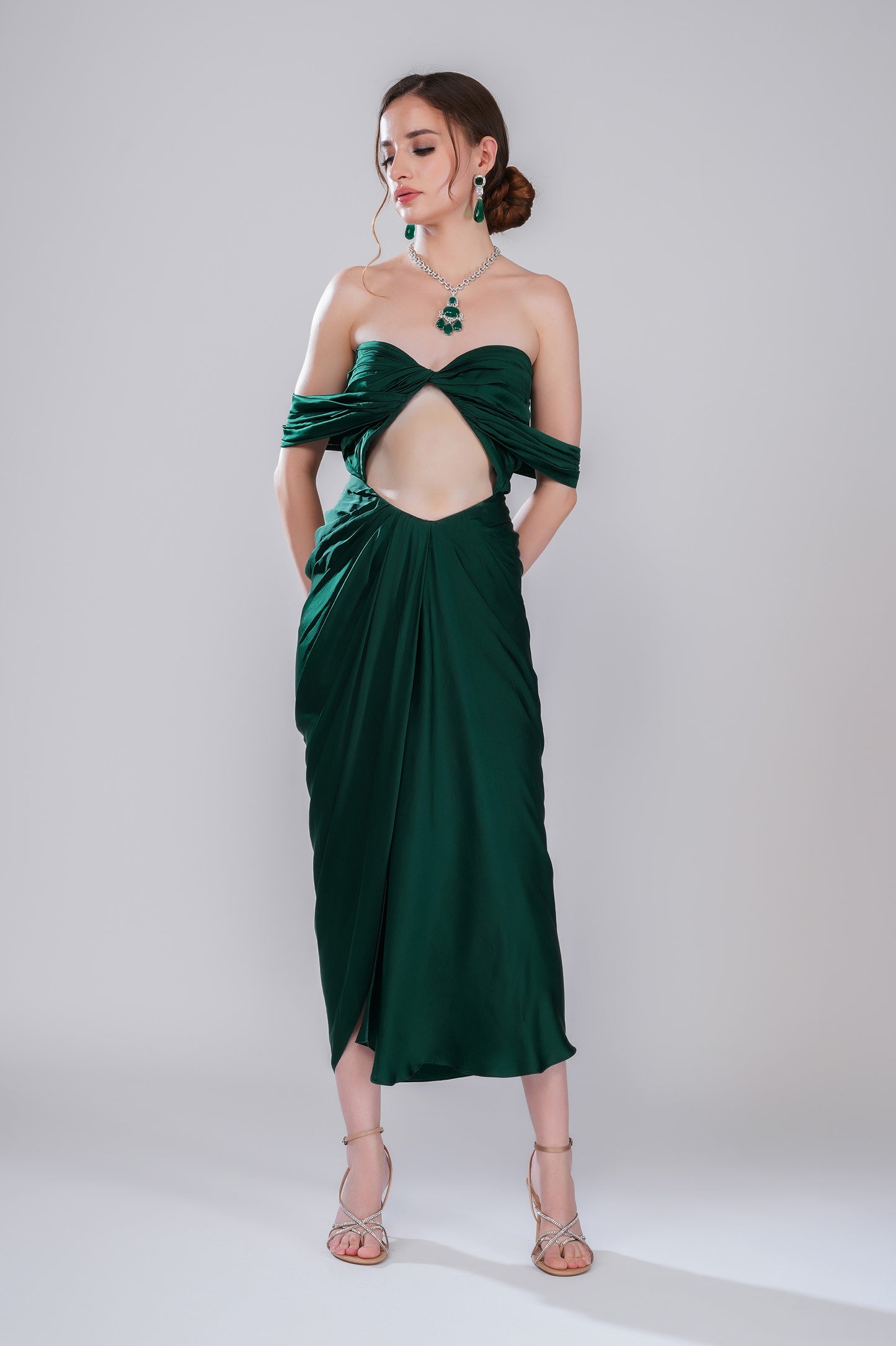 Satin Lush Green Satin Party Wear Dress