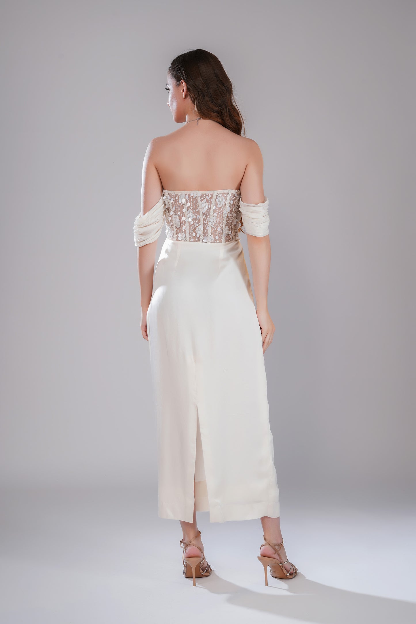 Elysian Fog White Tulle Party Wear Dress