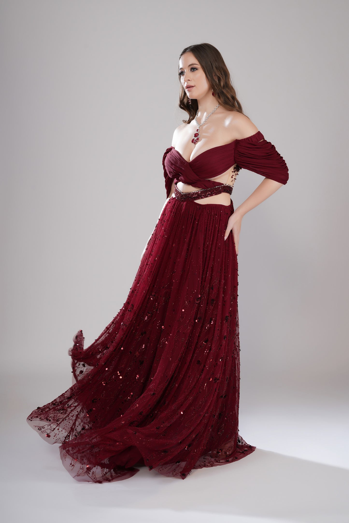 Scarlet Memories Deep Red Tulle Bridesmaid Gown