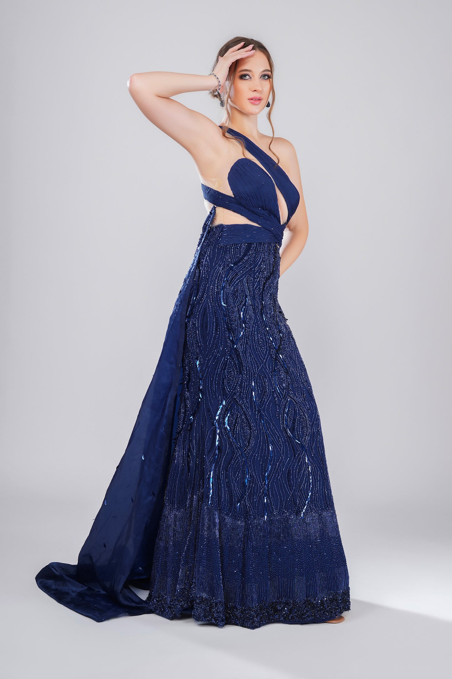 Nocturne Grace Deep Blue Tulle Cocktail Gown