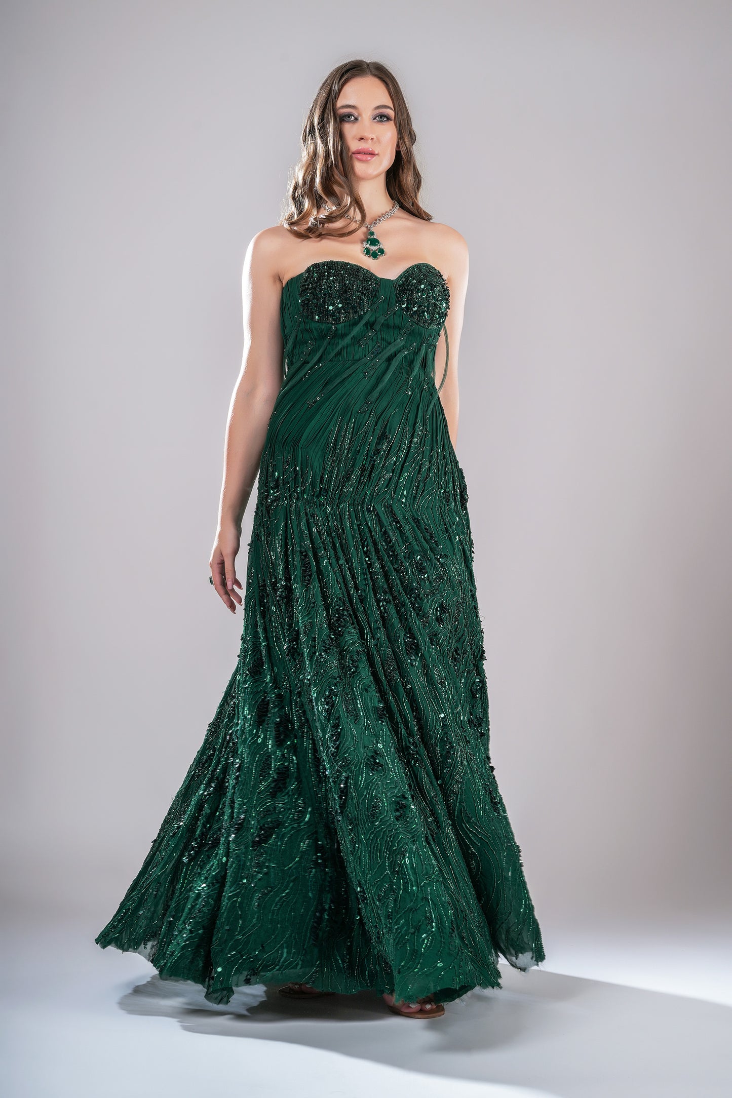 Emerald Epoch Green Tulle Bride's Party Sangeet Gown