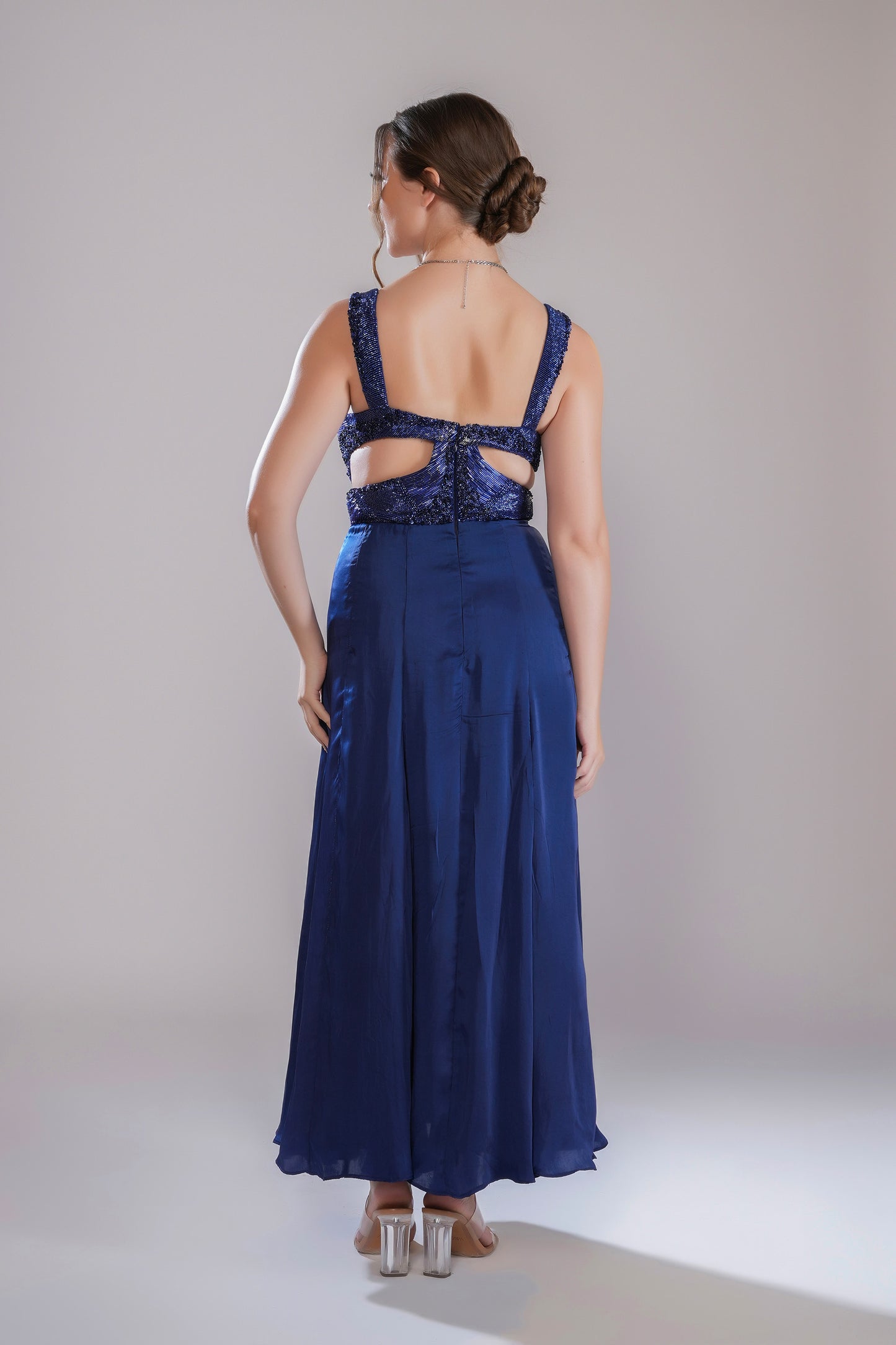 Dusky Tides Dark Blue Tulle Party Wear Gown