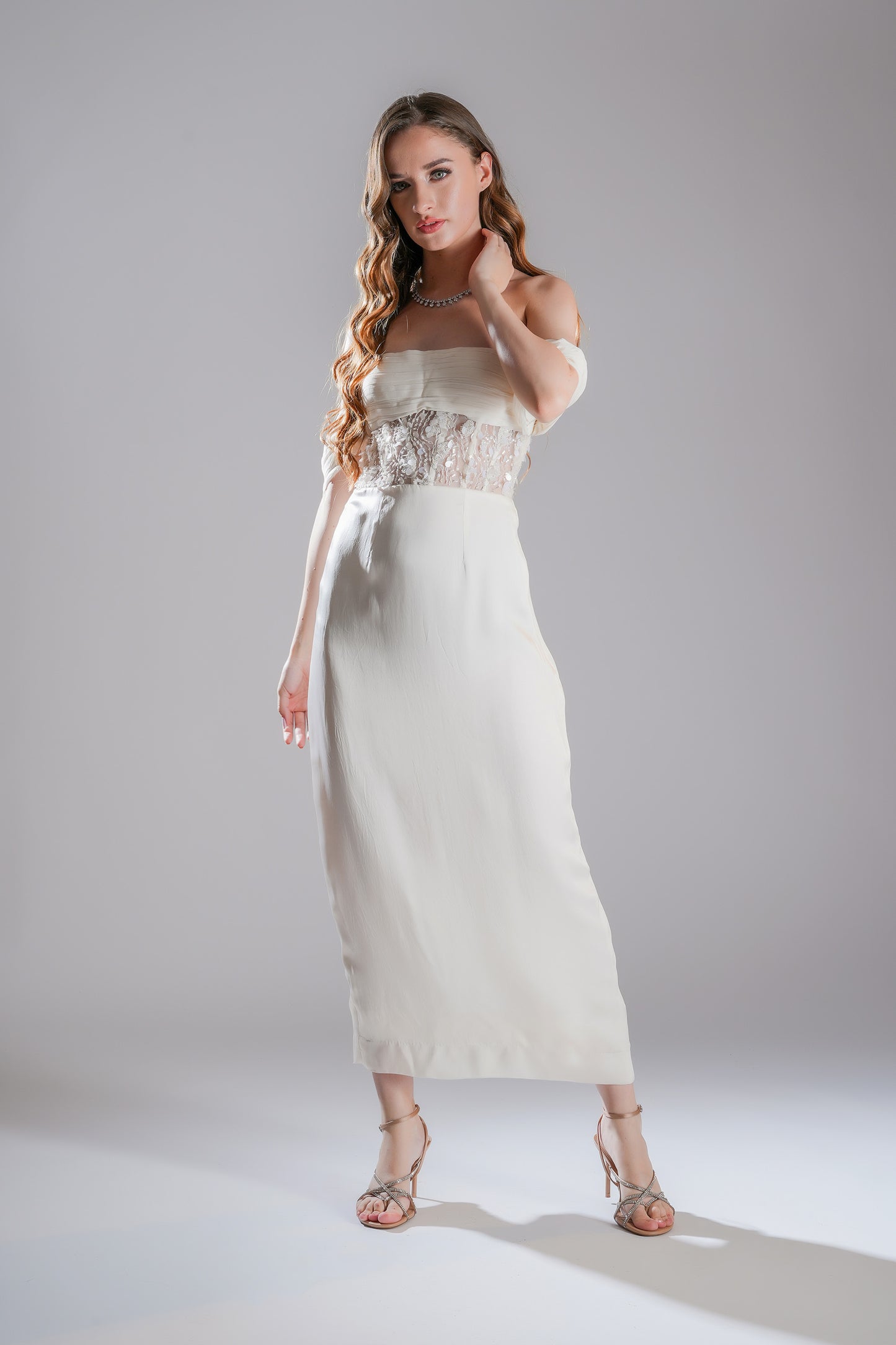 Elysian Fog White Tulle Party Wear Dress