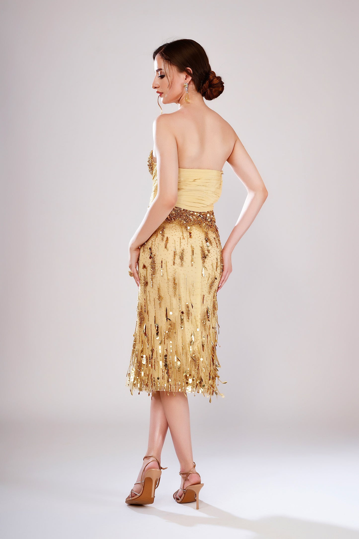 Aulyn seraph Golden Tulle Midi Dress