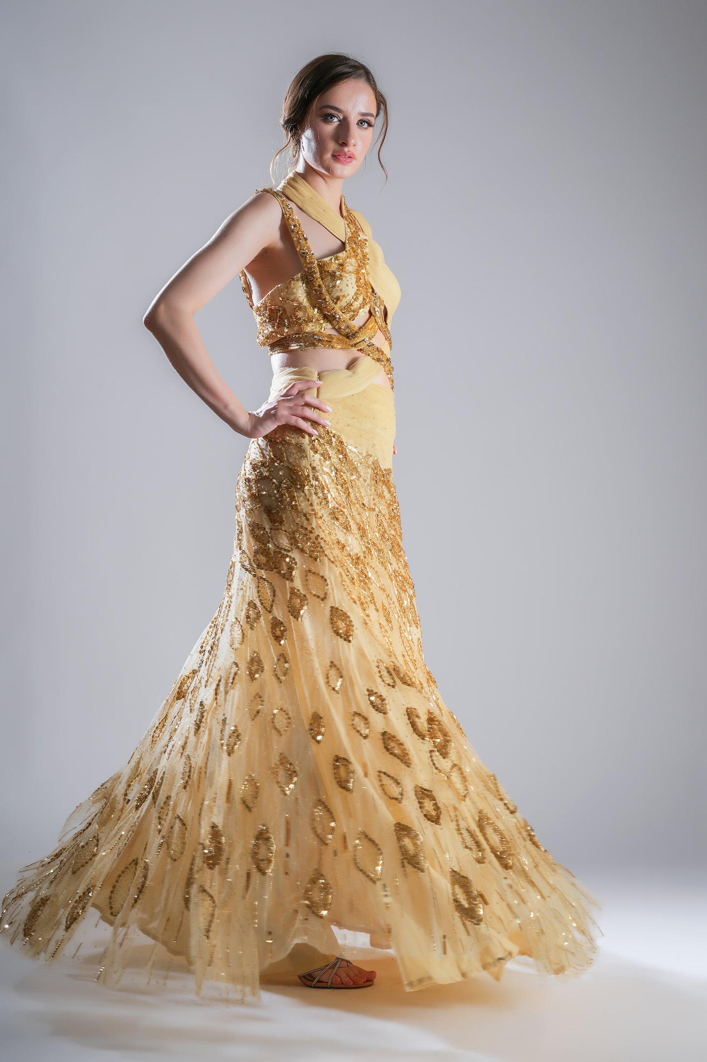 Gilded maze Golden yellow designer gown