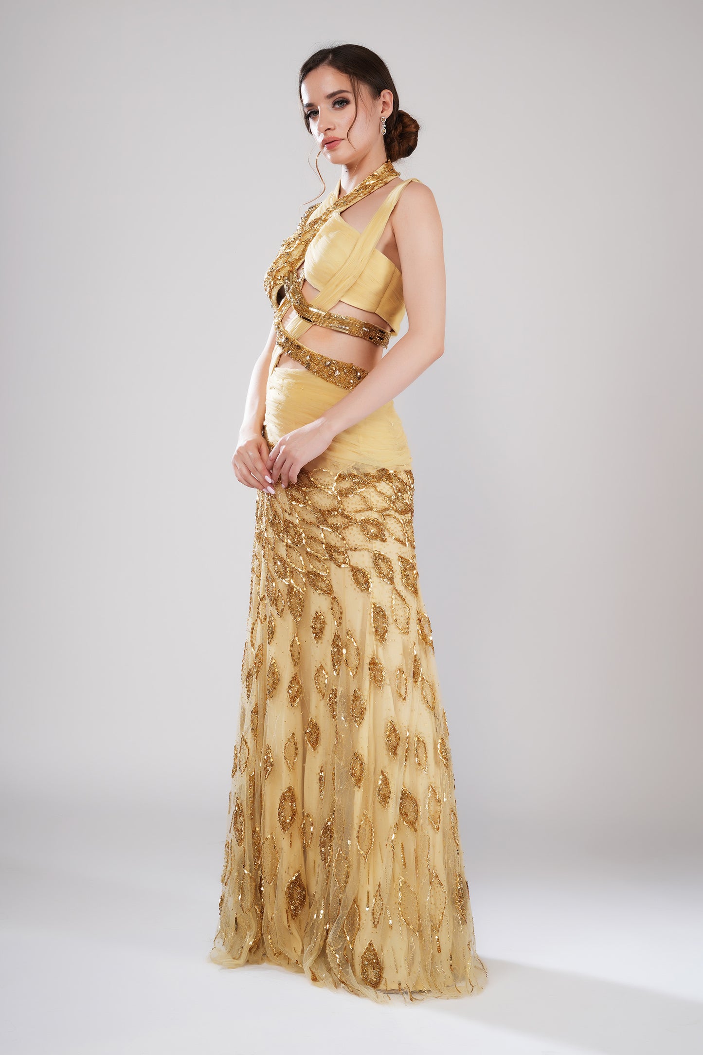 Gilded maze Golden yellow designer gown