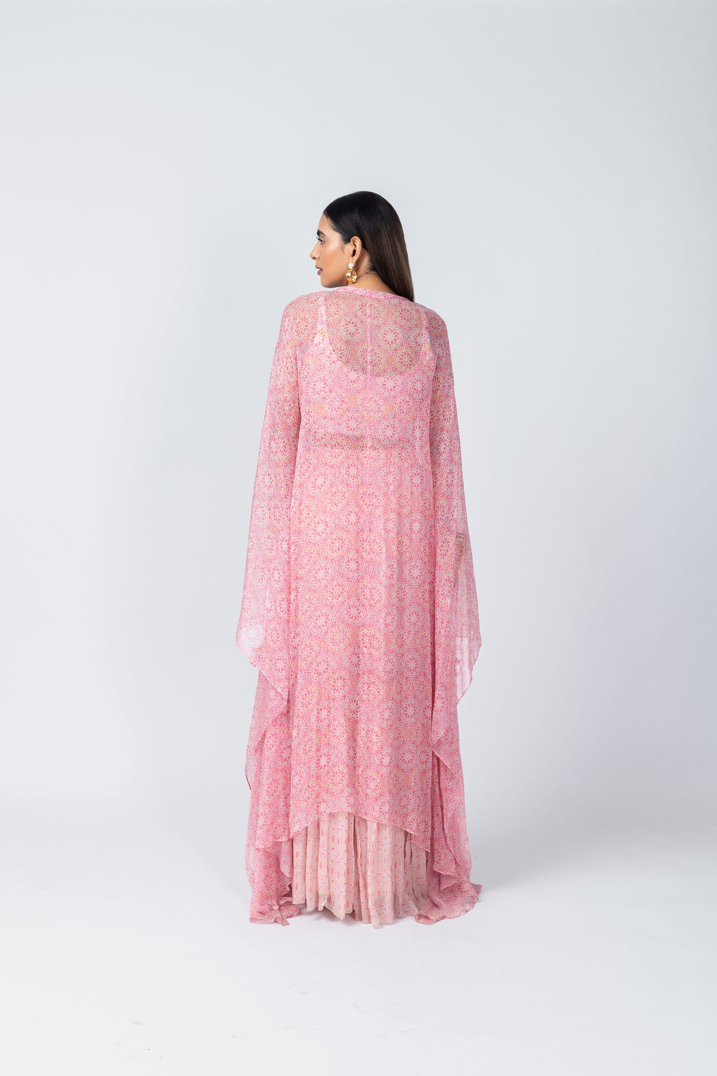 ARSHIYA Embroidered Short Blouse with Pink Printed Jacket and Sharara Pants