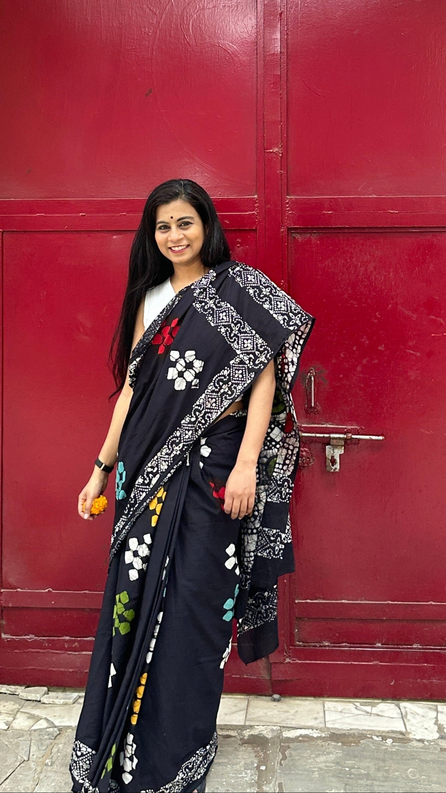 Be My Mystry - Mulmul Cotton Block Printed Black Saree