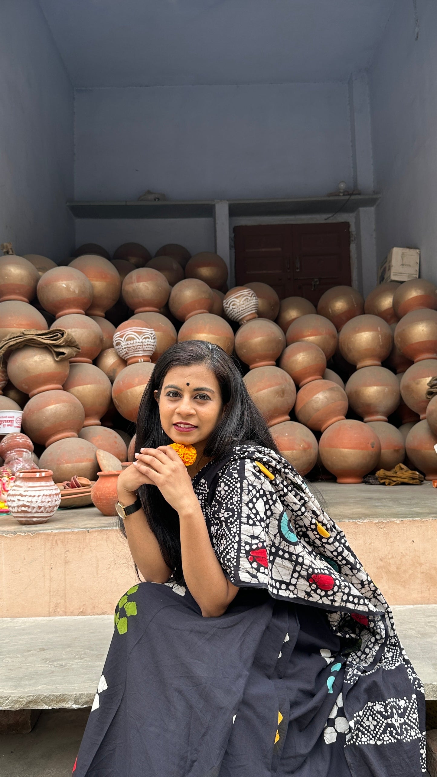 Be My Mystry - Mulmul Cotton Block Printed Black Saree