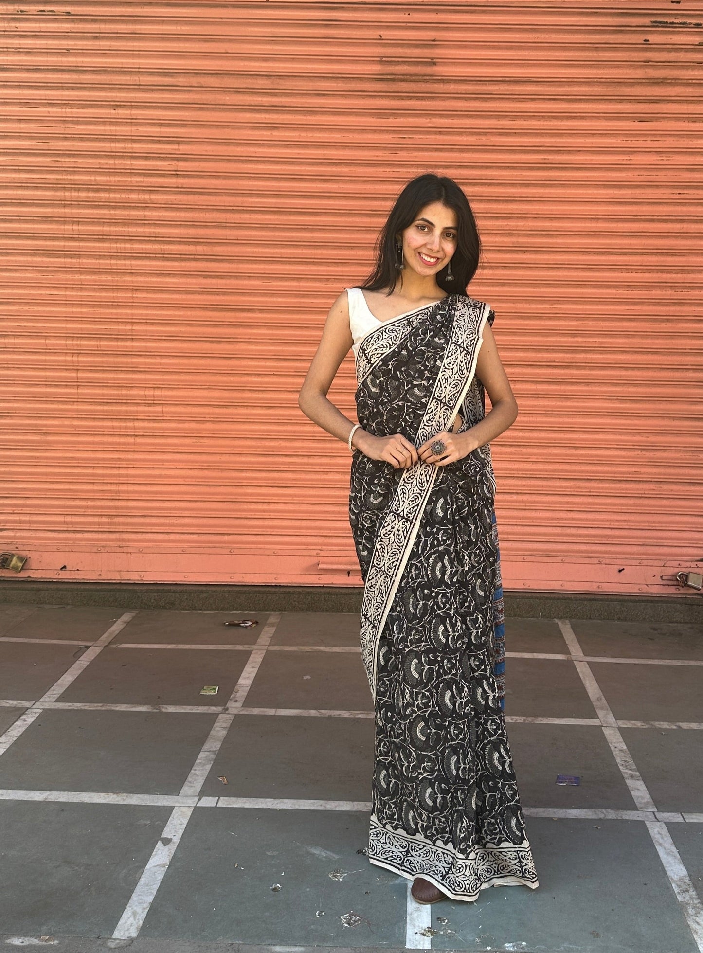 Raina - A Night of Elegance and Mystery - Handblock Print Natural Dyed - Mulmul Cotton Saree